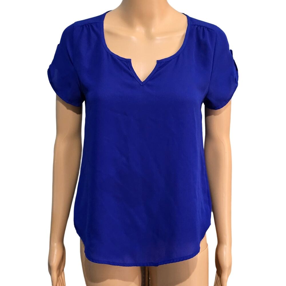 MINE Blue Roll Tab Blouse Small